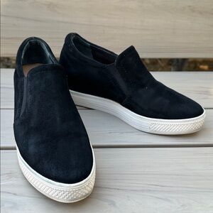 Caslon Allie Black Suede Leather Hidden Wedge Slip-On Bootie Sneakers Size 6